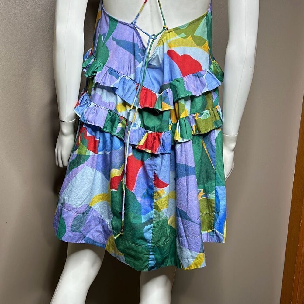 Anthropologie Sleeveless Ruffled Seaside Dress Small Colorful Artsy Splatter - Picture 5 of 8